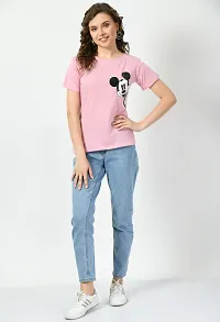 Elegant Pink Cotton Printed Tshirt For Women-thumb2