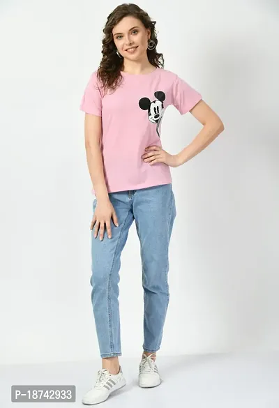 Elegant Pink Cotton Printed Tshirt For Women-thumb3