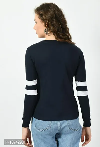 Elegant Navy Blue Cotton Printed Tshirt For Women-thumb4