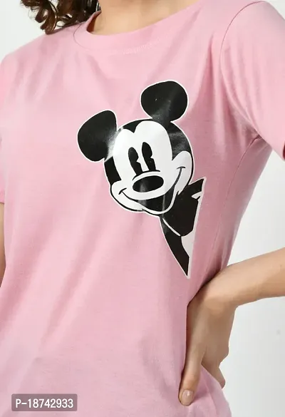 Elegant Pink Cotton Printed Tshirt For Women-thumb5