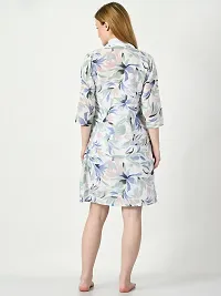 White Satin Nightdress With Floral Printed Robe-thumb1