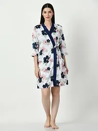 Blue Floral Printed Detailed Shorts Set With Robe-thumb4