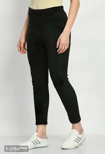 Stylish Velvet Black Solid Leggings For Women-thumb5
