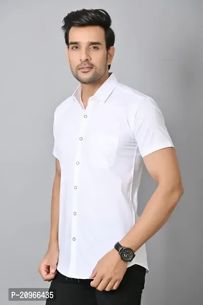 Trendy Elegant Solid White Half Sleeve Men's Shirt