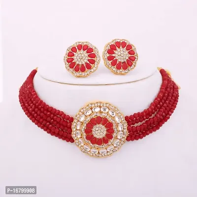 Charming Maroon Choker Jewellery set-thumb2