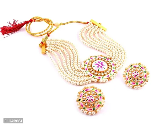 Charming White Pearl With painting  kundan Work Choker jewellery set