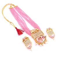 Beautiful Kundan Work And Elephant Design Necklace set (Baby pink)-thumb1