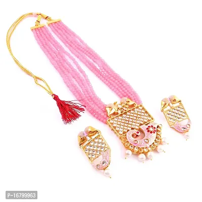 Beautiful Kundan Work And Elephant Design Necklace set (Baby pink)-thumb2