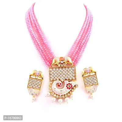 Beautiful Kundan Work And Elephant Design Necklace set (Baby pink)-thumb0