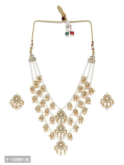 Ethnic Kundan  Pearls Multi Layers Bridal Necklace Set For Women