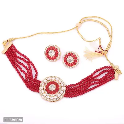 Charming Maroon Choker Jewellery set-thumb0