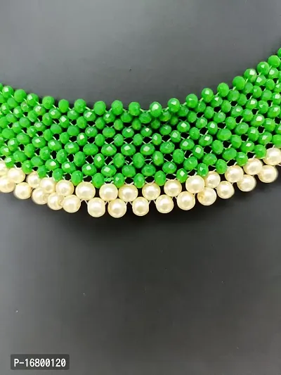 Beautiful Green Crystal Beads With Pearl Beads Necklace-thumb2