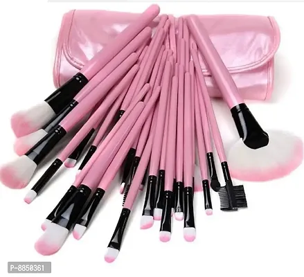 Soft Bristle Makeup Brush Set with Storage Pouch- Pink, 24 Pieces-thumb0