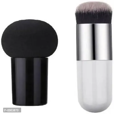 Mini Foundation Brush and 1 Black Mushroom Head Beauty Blender - (Pack of 2)