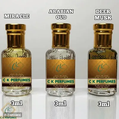 Attar Combo pack 3ml*3 bottles Arabian oudh, Miracle and Deer musk all 3 designer attar or perfume oils high quality
