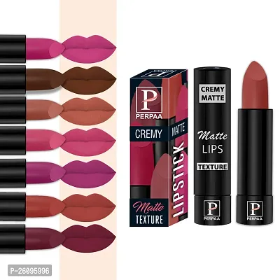 PERPAA Cremy Matte lipstick combo of 8 Shades,(3.5gm Each)Cherry Red,Red Bloom,Rose Magenta,Pink Fusion,Caramel,Coco Brown,Pink Berry,Rust Orange-thumb0