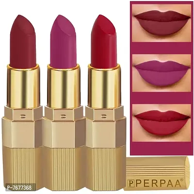 PERPAA&#174; Xpression Weightless Matte Waterproof Lipstick Enriched with Vitamin E One Stroke Application -Combo of 3 (5-8 Hrs Stay) (Matte Magenta ,Matte Apple Red ,Matte Maroon)