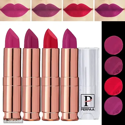 PERPAA Antique Velvet Stick Lipstick, Enreached with Jojoba Oil, Shea Butter Pack of 4 Lipsticks, Shade-Cherry Red,Red,Magenta,Dark Pink