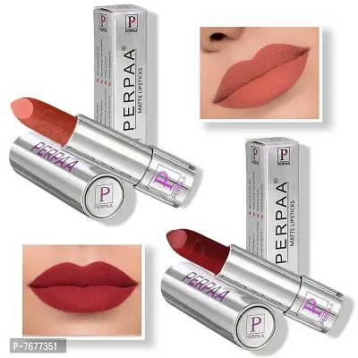 PERPAA&#174; Creamy Matte Bullet Push, Pop & Play Lipstick, Moisturizing Lip Color Enrich with Vitamin E - Non-Drying, Long Lasting ,Waterproof (Pack of 2, Rust Brown ,Maroon)