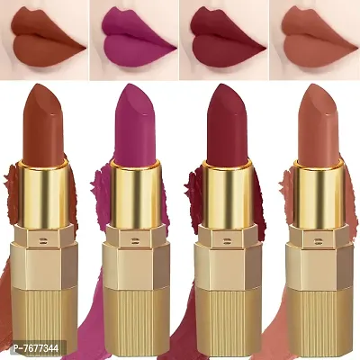 PERPAA&#174; Xpression Weightless Matte Waterproof Lipstick Enriched with Vitamin E One Stroke Application -Combo of 4 (5-8 Hrs Stay) (Innocent Nude ,Matte Rust Brown ,Matte Magenta ,Matte Maroon)