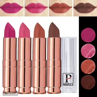 PERPAA Antique Velvet Stick Lipstick, Enreached with Jojoba Oil, Shea Butter Pack of 4 Lipsticks, Shade-Pink,Nude,Brown,Dark Pink