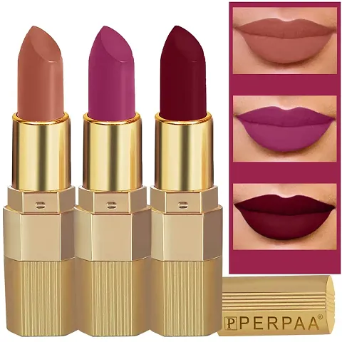 PERPAA&#174; Xpression Weightless Creamy Matte Waterproof Lipstick Enriched with Vitamin E One Stroke Application -Combo of 3 (5-8 Hrs Stay)