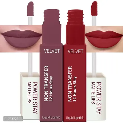 PERPAA&#174; Power Stay Liquid Matte Lipstick - Waterproof Combo of 2(Upto12 Hrs Stay) (Timeless Mauve, Apple Red, Pack of 2)-thumb0