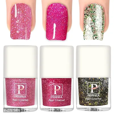 Perpaa Glitter Gel Nail Polish Diamond Flashing Sparkly Enamel Pack Of 3 Baby Pink Light Pink Green