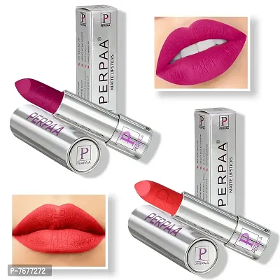 PERPAA&#174; Push, Pop & Play Matte Lipstick, Long Lasting, Moisturizing Lip Color Enrich with Vitamin E - Non-Drying, Creamy Matte Bullet Lipstick (Pack of 2, Magenta , Orange)