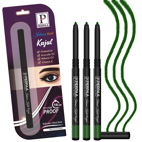 PERPAA Kohl Kajal 0.35 g Combo Pack of 3 (Green) Semi Matte Kohl in a Twist Up Pencil Eye Makeup