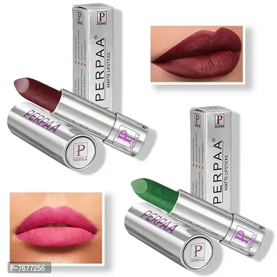 PERPAA&#174; Push, Pop & Play Matte Lipstick, Long Lasting, Moisturizing Lip Color Enrich with Vitamin E - Non-Drying, Creamy Matte Bullet Lipstick (Pack of 2, Maroon ,Natural Pink)