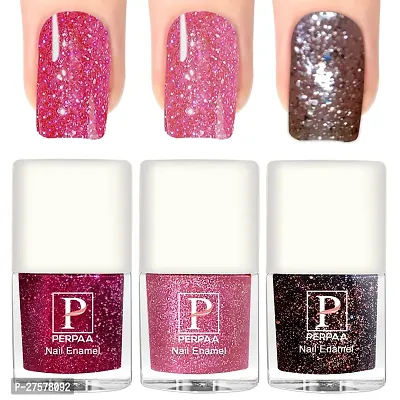 Perpaa Glitter Gel Nail Polish Diamond Flashing Sparkly Enamel Pack Of 3 Pink Baby Pink Brown