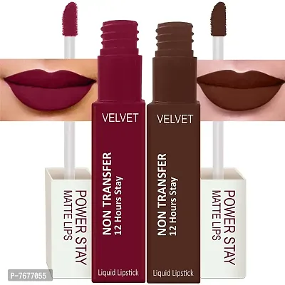 PERPAA#174; Power Stay Liquid Matte Lipstick - Waterproof Combo of 2(Upto12 Hrs Stay) (Cherry Red, Bon Bon Brown, Pack of 2)