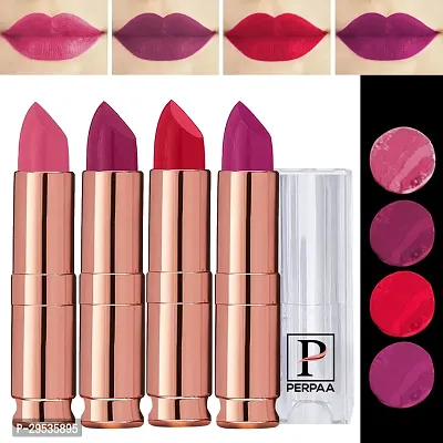 PERPAA Antique Velvet Stick Lipstick, Enreached with Jojoba Oil, Shea Butter Pack of 4 Lipsticks, Shade-Cherry Red,Red,Magenta,Pink-thumb0