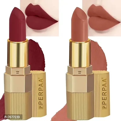 PERPAA&#174; Xpression Weightless Matte Waterproof Lipstick Enriched with Vitamin E One Stroke Application -Combo of 2 (5-8 Hrs Stay) (Innocent Nude, Matte Maroon)-thumb0