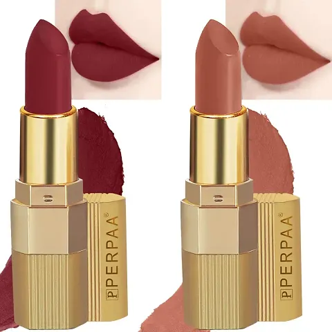 PERPAA&#174; Xpression Weightless Matte Waterproof Lipstick Enriched with Vitamin E One Stroke Application -Combo of 2 (5-8 Hrs Stay)