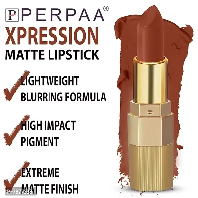 PERPAA&#174; Xpression Weightless Creamy Matte Waterproof Lipstick Enriched with Vitamin E One Stroke Application -Combo of 3 (5-8 Hrs Stay) (Innocent Nude ,Matte Rust Brown ,Matte Magenta)-thumb5