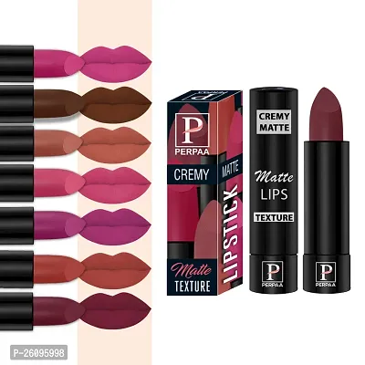 PERPAA Cremy Matte lipstick combo of 8 Shades,(3.5gm Each)Cherry Red,Red Bloom,Rose Magenta,Pink Fusion,Caramel,Coco Brown,Pink Berry,Tan Red