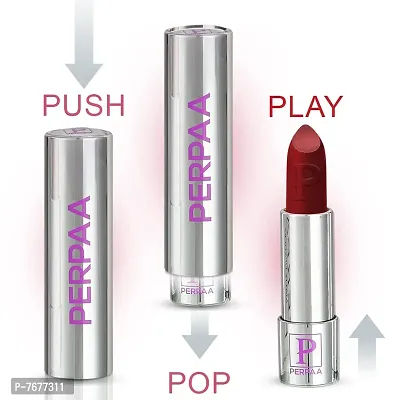 PERPAA&#174; Creamy Matte Bullet Push, Pop & Play Lipstick, Moisturizing Lip Color Enrich with Vitamin E - Non-Drying, Long Lasting ,Waterproof (Pack of 2, Red , Maroon)-thumb5