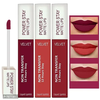 PERPAA&#174; Power Stay Liquid Matte Lipstick - Waterproof Combo of 3 (Upto12 Hrs Stay) (Cherry Red , Flirty Red, Apple Red, Pack of 3)