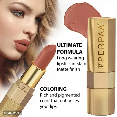 PERPAA#174; Xpression Weightless Matte Waterproof Lipstick Enriched with Vitamin E One Stroke Application -Combo of 2 (5-8 Hrs Stay) (Innocent Nude, Matte Rust Brown)-thumb5