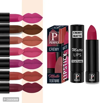 PERPAA Cremy Matte lipstick combo of 8 Shades,(3.5gm Each)Cherry Red,Red Bloom,Rose Magenta,Pink Fusion,Caramel,Coco Brown,Pink Berry,Ruby Magenta-thumb0