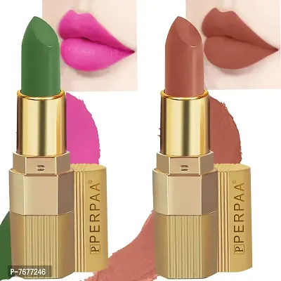 PERPAA&#174; Xpression Weightless Matte Waterproof Lipstick Enriched with Vitamin E One Stroke Application -Combo of 2 (5-8 Hrs Stay) (Innocent Nude, Natural Pink)