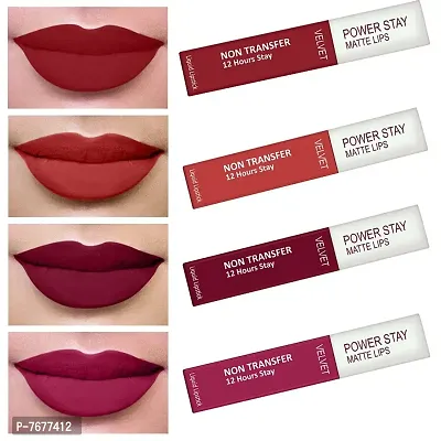 PERPAA#174; Power Stay Liquid Matte Lipstick - Waterproof Combo of 4 (Upto12 Hrs Stay) (Apple Red , Flirty Red, Cherry Red ,Pink Prom, Pack of 4)-thumb0