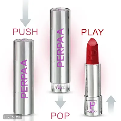 PERPAA&#174; Creamy Matte Bullet Push, Pop & Play Lipstick, Moisturizing Lip Color Enrich with Vitamin E - Non-Drying, Long Lasting ,Waterproof (Pack of 2, Orange ,Red)-thumb5