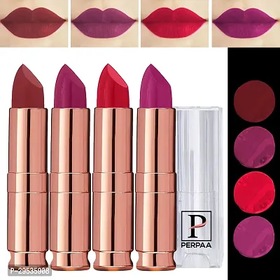 PERPAA Antique Velvet Stick Lipstick, Enreached with Jojoba Oil, Shea Butter Pack of 4 Lipsticks, Shade-Cherry Red,Red,Magenta,Maroon