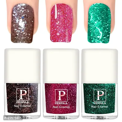 Perpaa Glitter Gel Nail Polish Diamond Flashing Sparkly Enamel Pack Of 3 Brown Pink Dark Green