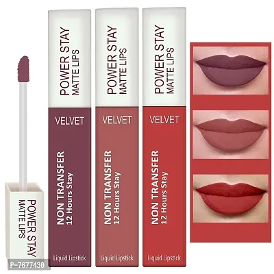 PERPAA&#174; Power Stay Liquid Matte Lipstick - Waterproof Combo of 3 (Upto12 Hrs Stay) (Timeless Mauve ,Visionary Nude ,Flirty Red, Pack of 3)-thumb0