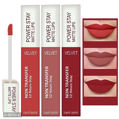 PERPAA#174; Power Stay Liquid Matte Lipstick - Waterproof Combo of 3 (Upto12 Hrs Stay) (Flirty Red, Visionary Nude , Apple Red, Pack of 3)