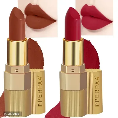 PERPAA&#174; Xpression Weightless Matte Waterproof Lipstick Enriched with Vitamin E One Stroke Application - Combo of 2(5-8 Hrs Stay) (Matte Rust Brown ,Matte Apple Red)